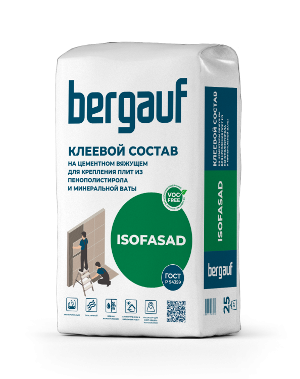 Клей для плит из пенополистирола и минваты Bergauf Isofasad 25 кг.